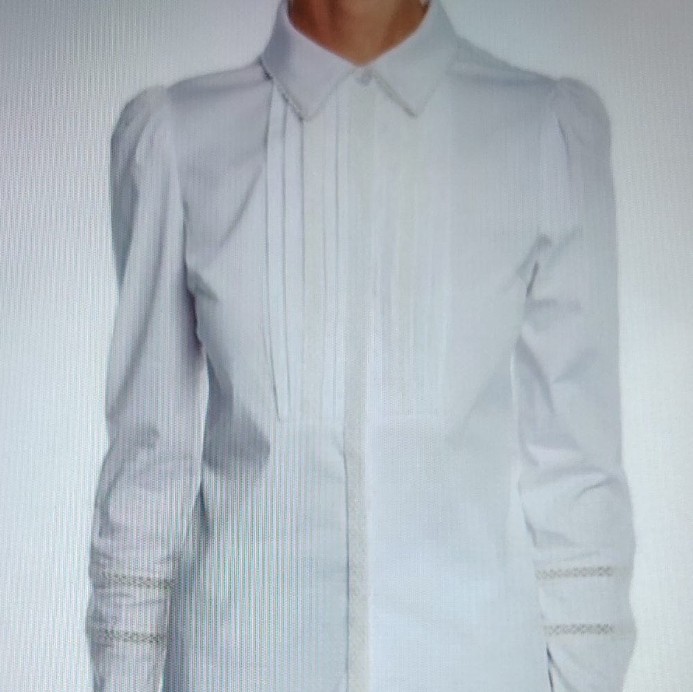 $360 NWT ALEXIS White Haskell Pleated Lace Classic Button Up Top Sz L - Picture 2 of 9